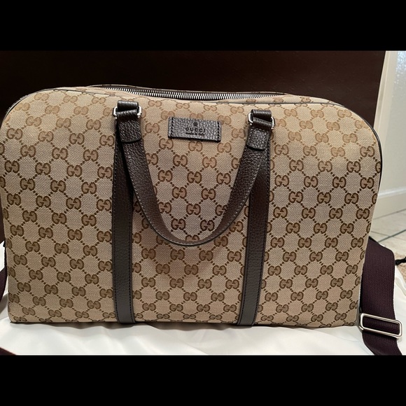 Gucci GG Monogram Canvas & Leather Tote Carry-On Duffel Bag - Picture 3 of 12